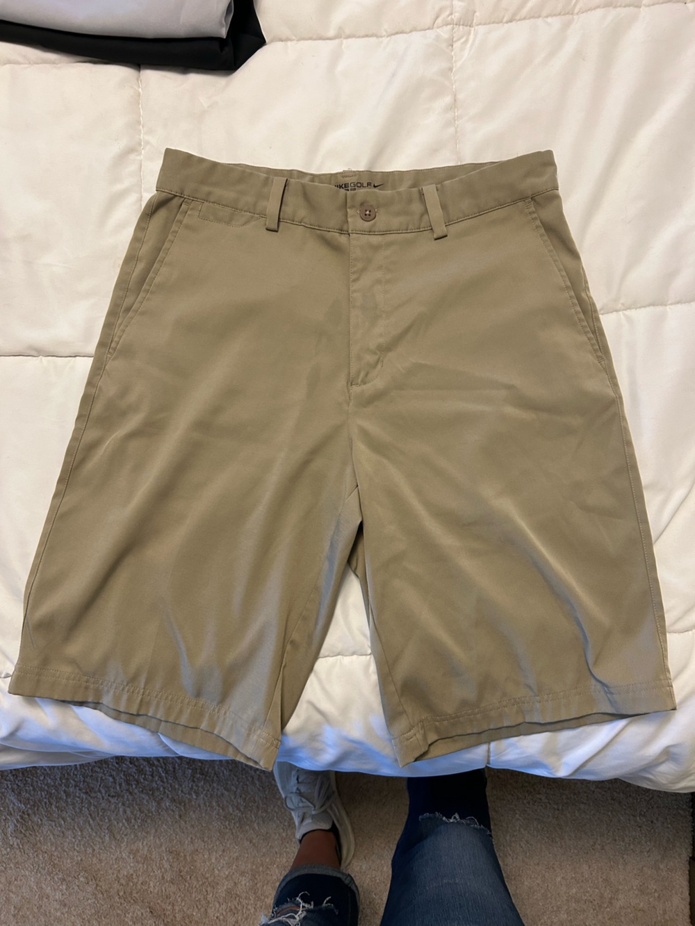 Three pair of Nike Standard Fit Golf shorts.  Size 30. Tan, Black and Grey.